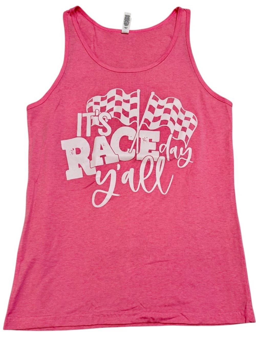 Bella Canvas Hot Pink It’s race day yall tank! 🏁🩷 Size Small, NEVER WORN, NWOT!